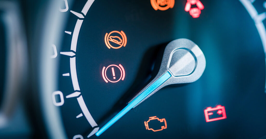 up close view of an automotive speedometer.